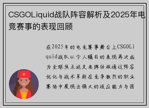 CSGOLiquid战队阵容解析及2025年电竞赛事的表现回顾